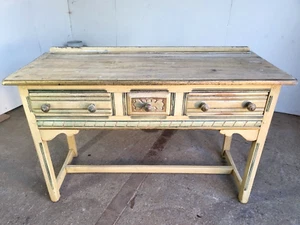 Vintage 20thC Painted Cream 3 Drawer Sideboard Server Dresser Table Square Legs - Picture 1 of 12