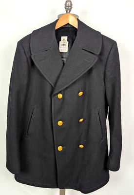 DSCP Sterlingwear Black Reefer Pea Coat Naval Military Sz 42L Wool Gold Button - Image 1 of 4