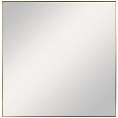 Elegant Gold Brass Square Wall Mirror 28in Metal Thin Frame Sleek Vanity Classic - Image 1 of 4