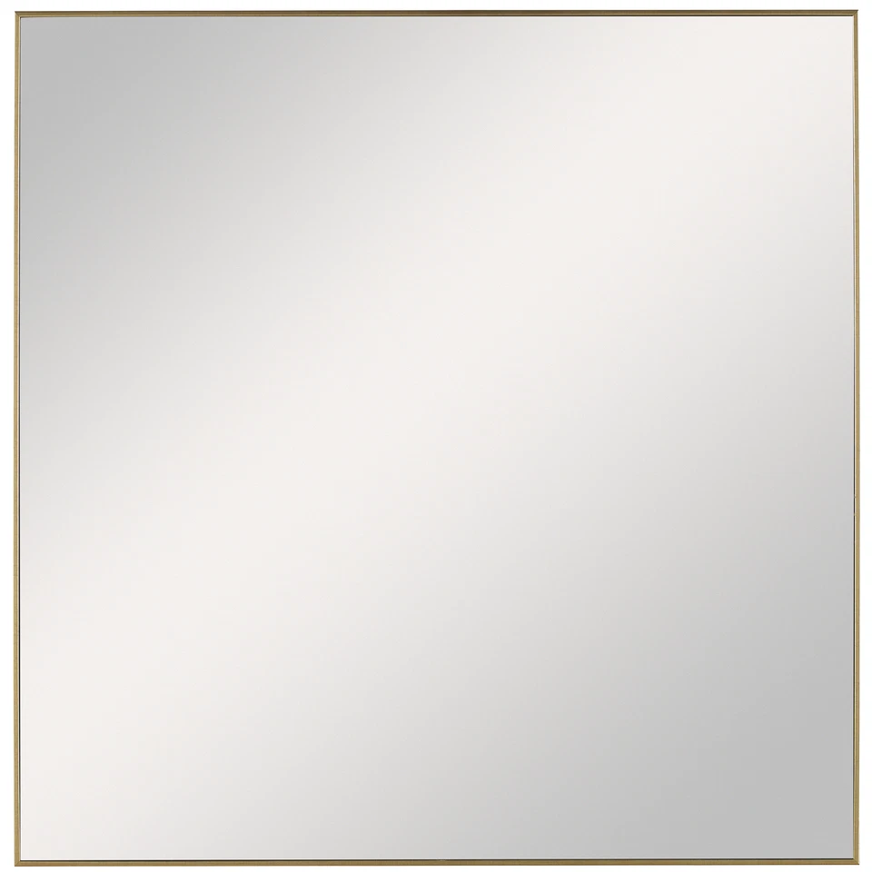 Elegant Gold Brass Square Wall Mirror 28in Metal Thin Frame Sleek Vanity Classic - Image 1 of 4