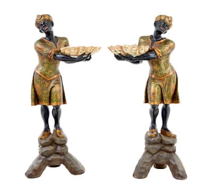 PAIR OF LARGE DECORATIVE CARVED BLACKAMOOR FIGURES - Picture 1 of 11