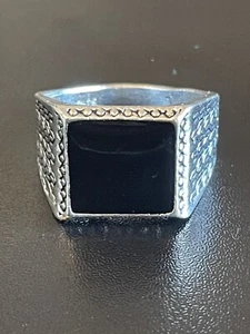 Mens Black Obsidian Gemstone S925 Silver Plated Ring Size 11 - Picture 1 of 9