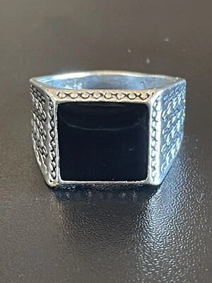 Мужское посеребренное кольцо с черным обсидианом и драгоценными камнями S925 размер 11 - Изображение 1 из 4