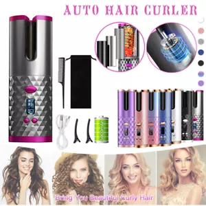 LCD Cordless Auto Rotating Hair Curler Hair Waver Curling Iron Wireless Ceramic - Picture 1 of 20