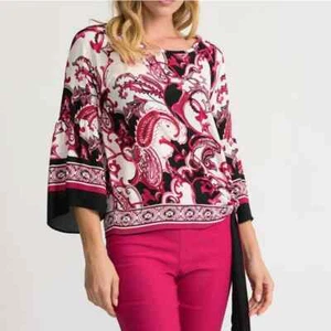 Joseph Ribkoff Bluse Vanille Multi Paisley rosa seitlich zum Binden 3/4-Ärmel neu neu neu mit Etikett 6 - Bild 1 von 11