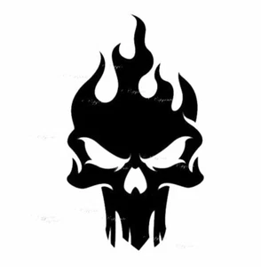 Skull with flames Decal -  Car Body Window Bumper Vinyl Decal Sticker - Picture 1 of 13