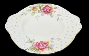 Vintage Paragon Golden Emblem Cake Cookie Plate Pink & Yellow Roses 9.5” - Picture 1 of 5