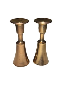 Dansk Solid Polished Brass 1960s pair candlestick holders Taper holder - Picture 1 of 24