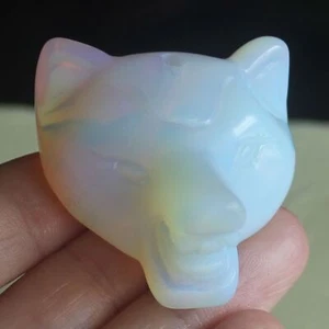Carved gemstone crystal white opalite wolf head pendant bead for necklace 1.6'' - Picture 1 of 7