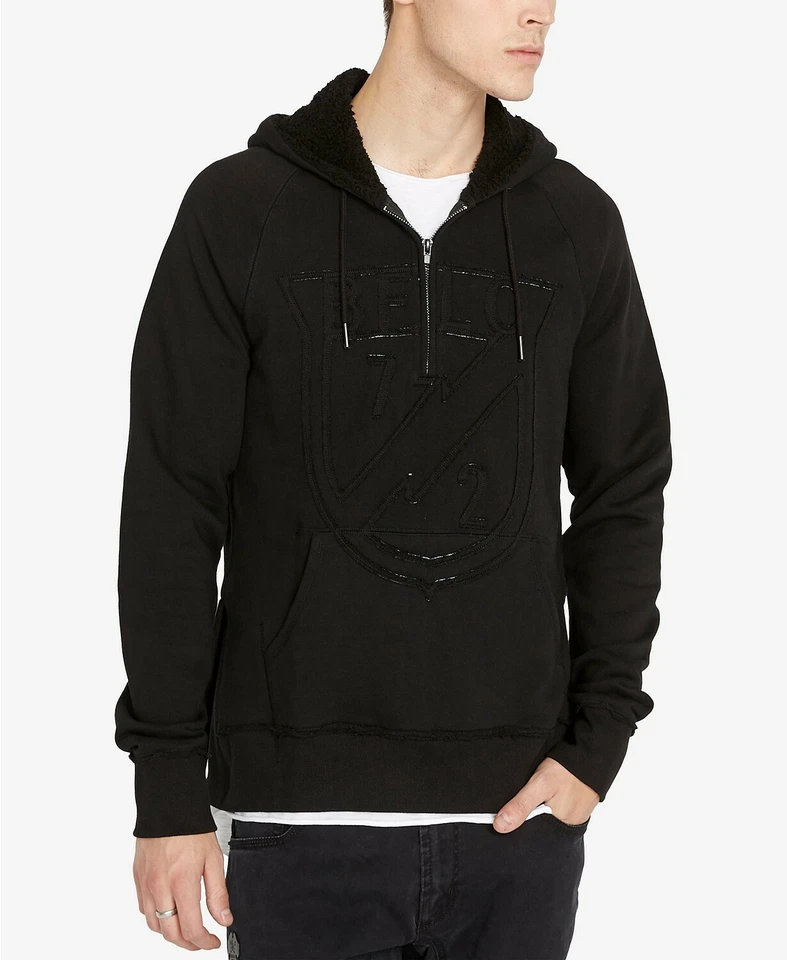 $195 Buffalo Men Black Long-Sleeve Embroidered Cotton Half-Zip Hooded Sweater S - Image 1 of 1