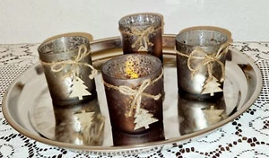 ADVENTSKRANZ Advents-Tablett Kerzen-Teller Windlicht Weihnachten SILBER - Bild 1 von 3