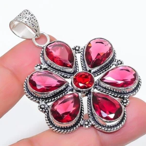 Colgante de joyería de plata de ley 925 hecho a mano con piedras preciosas de rubelita rosa tamaño 2,6" - Imagen 1 de 1