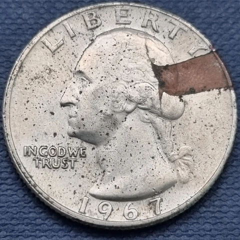 1967 Washington Quarter 25c ERROR - partially missing clad layer #56745 Cover