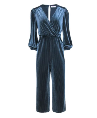 Anthropologie Velvet Jumpsuit Womens M Ali & Jay Ribbed Wide Leg Belted RP$170 - Image 1 of 4