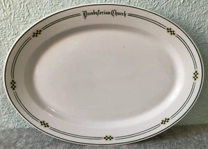 Vintage Presbyterian Church Syracuse U.S.A. China Large Oval Platter Green Decor - Picture 1 of 6