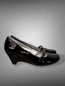 Me Too Kaden Black Lizard Print Mary Jane Strap Kaden Wedge Shoes Size 9M - Picture 1 of 9