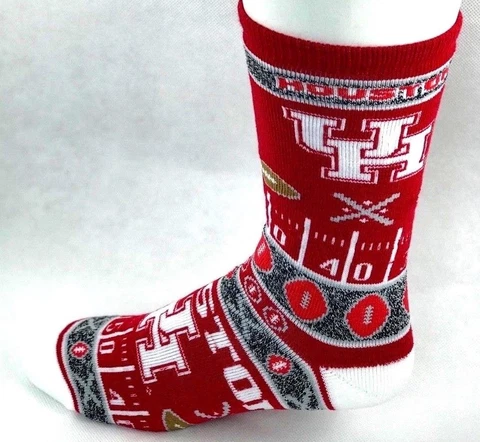 Houston Cougars Red Holiday Christmas Super Fan Yardline Crew Socks Cover