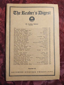 Reader's Digest November 1925 Edward W Bok Harry Emerson Fosdick Kathleen Norris - Picture 1 of 1
