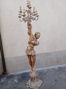 MORO VENEZIANO ANTICO '900 EMILIA - LEGNO SCOLPITO E LACCATO - CON CANDELABRO - Foto 1 di 24