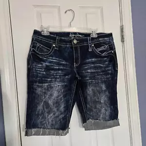 Ariya Jeans 13/14 Dark Wash Distressed Cut Off Shorts Embroidered Rhinestone - Picture 1 of 8