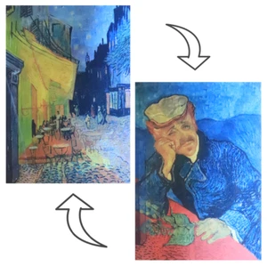 Autorretrato/Cafetería Terraza Van Gogh - Doble Imagen Parpadeo Lenticular Postal - Imagen 1 de 3