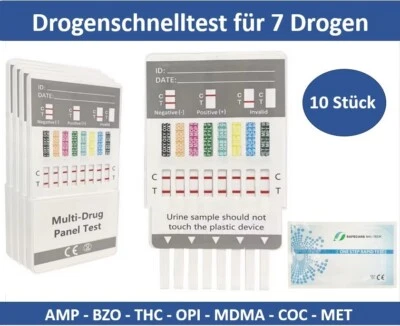 10x Drogenschnelltest - 7 Drogenarten: AMP - BZO - THC - OPI - MDMA - COC – MET - Bild 1 von 4