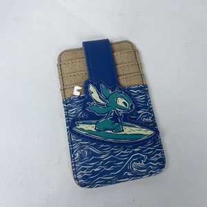 Disney Parks Blue Faux Leather Fold Over Tab Stitch Surfing ID Card Case Holder - Picture 1 of 2