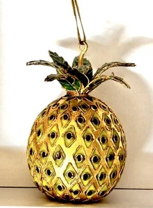 Value Arts Cloisonne gold/grüne Ananas hängende Ornament - Bild 1 von 7