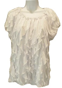 ONCE AGAIN WOMEN SOLID WHITE POLYESTER CASUAL SHORT SLEEVE BLOUSE PLUS 1X NEW - Picture 1 of 4