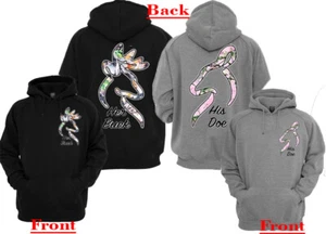 🔥 Her Buck His Doe Couple Matching Hoodies cute camouflage love Hunting F&B NEW - Picture 1 of 2