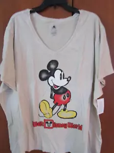 New Disney Parks Mickey Mouse WDW V Neck Tee Large 100% Cotton Bust 40 Length 24 - Picture 1 of 4