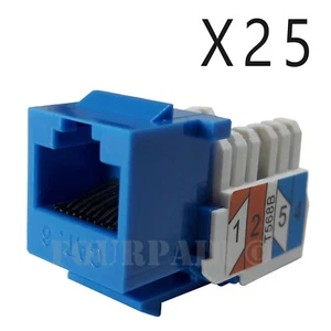 25x Pack Lot CAT6 Network RJ45 Port 110 Punch Down Keystone Snap-In Jack Blue - Picture 1 of 3