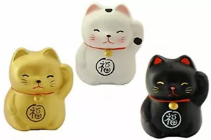 Nuevo 3 Piezas Japonés Maneki Neko Gato de la Suerte Felicidad Riqueza Sin Mal/Hecho en Japón - Imagen 1 de 4