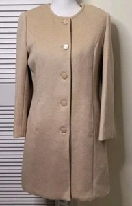St John Womens Angora Wool Cashmere Trench Coat Tan Camel Melange Jacket Sz4 NWT - Picture 1 of 16