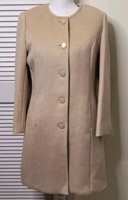 St John Womens Angora Wool Cashmere Trench Coat Tan Camel Melange Jacket Sz4 NWT - Image 1 of 4