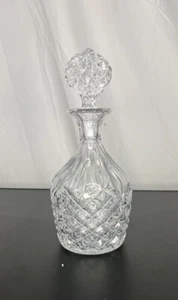 Vintage Schliff Glas Scotch Schnaps Dekanter Flasche Diamant Quilt Muster Barware - Bild 1 von 5