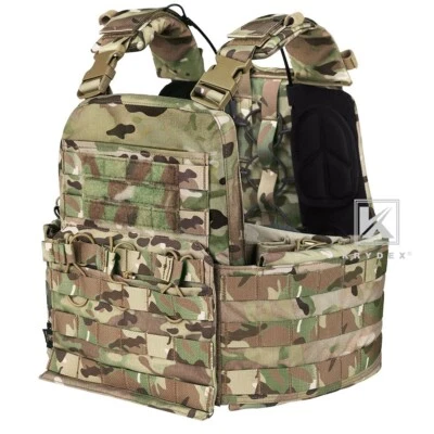 KRYDEX Plate Carrier Tactical Heavy Duty Vest with Mag Pouch MOLLE MC Camo