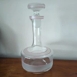 Vintage Mid Century Pink Striped Opaque Glass Decanter VGC 28cm Tall Inc Stopper - Picture 1 of 14
