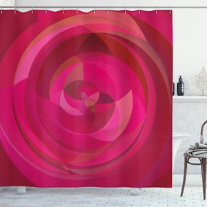 Hot Pink Shower Curtain Abstract Swirls Shapes Print for Bathroom - Picture 1 of 8