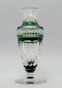 Kraternvase, Val St. Lambert, Grüner Überfang, geometrischer Schliff, sig. VSL - Picture 1 of 15