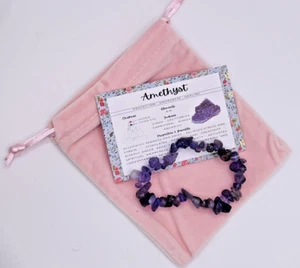 Bracciale Cristallo Ametista Pietra Elastico + Carta Velluto Sacchetto Regalo Natale - Foto 1 di 6