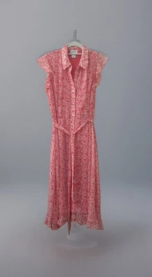 Nicole Miller Women’s Coral Floral Flutter Sleeve Button Down Shirt Dress Sz 6 - Image 1 of 4