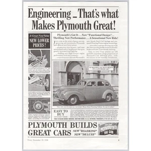 Plymouth De Luxe Four Door Touring Sedan 1938 Vintage Print Ad - Picture 1 of 1