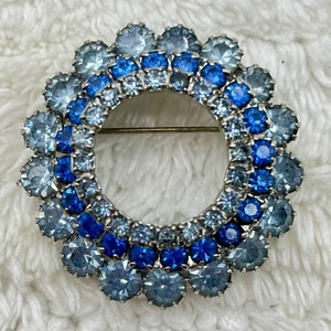 Vintage gewölbte geschichtete blaue Strass Brosche 3 Ebenen Kreis Anstecknadel 1,5" - Bild 1 von 4