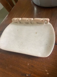 Seifenschale aus geschnitztem Speckstein 3 Elefanten - 6 x 5 cm - Afrika - Bild 1 von 2