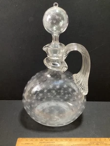 JARRA CLARETE CRISTAL GRABADO ESTRELLA VICTORIANA, MANGO APIO - 26cm H. - Imagen 1 de 15