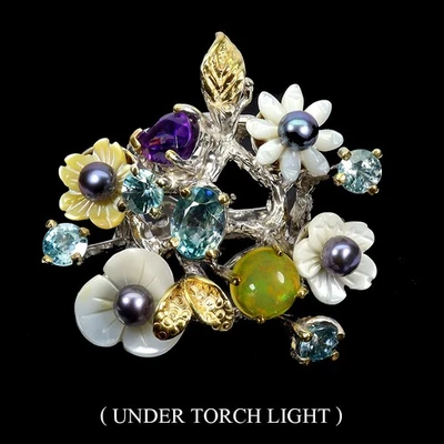 925 Пробы кольцо овальный цирконий огонь опал жемчуг швабра ручной работы драгоценный камень 8,5 - Изображение 1 из 4