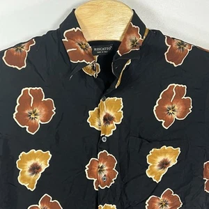 Camicia uomo Riscatto grande nera con foglie marroni Made in Italy rayon manica corta - Foto 1 di 6