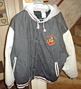 NICE VTG DISNEY STORE MICKEY MOUSE 1928 AMERICAN CLASSIC DENIM BOMBER JACKET XL - Picture 1 of 9