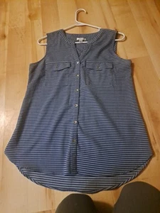 Croft & Barrow Sleeveless Striped Button-Down Blouse Size S Polyester Blue - Picture 1 of 6